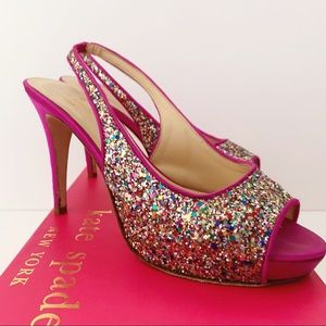 Kate Spade Glitzy Multi Glitter Fuchsia Heels